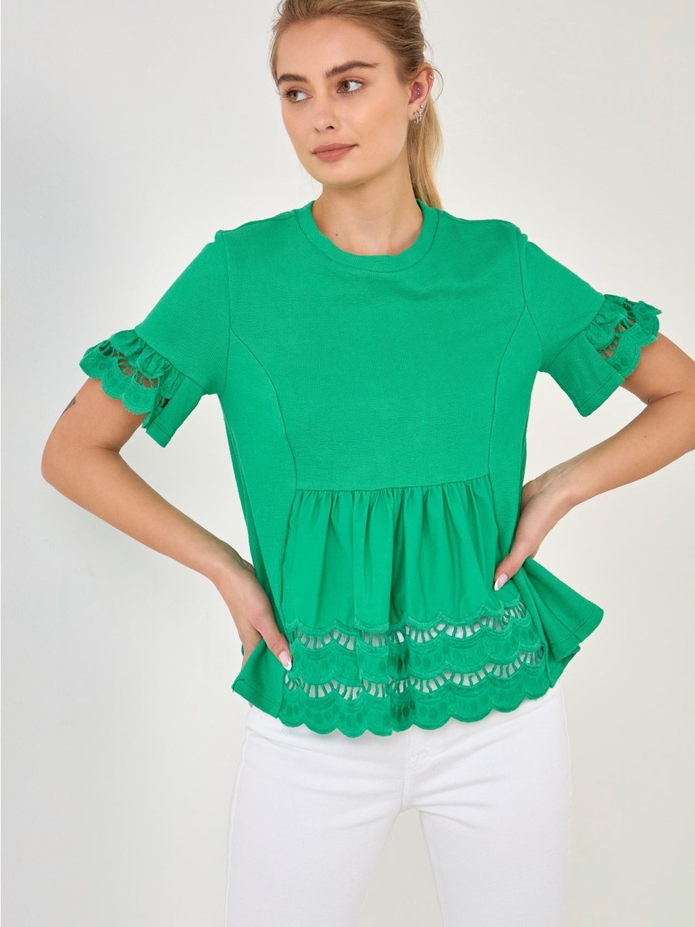 ENGLISH FACTORY Knit Eyelet Mixed T-Shirts